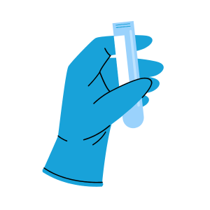 Hands with gloves holding test tube