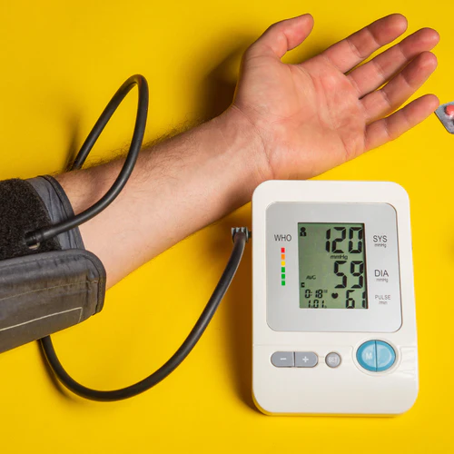 Arm with blood pressure test